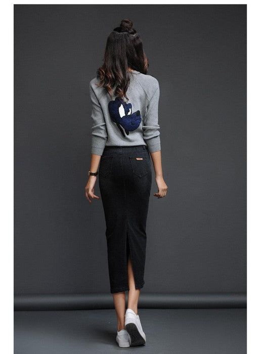 Women's Denim Skirt Mid-length High Waist Korean Style Slim Fit