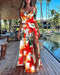 Women's Dress Painbow Flowers Print Long Dress With Vest 2 Pieces Sleeveless Suit
