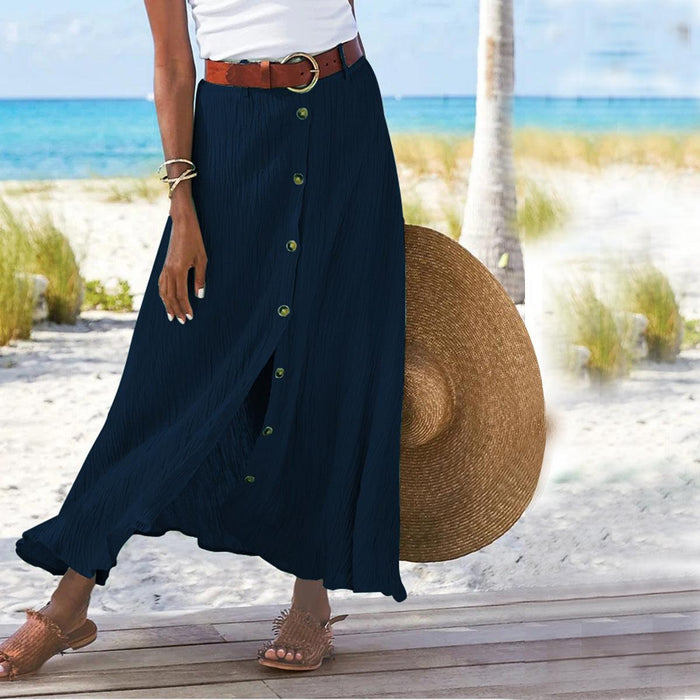 Women's Fashion Cotton Linen A-Line Hip Mid Waist Long Skirt