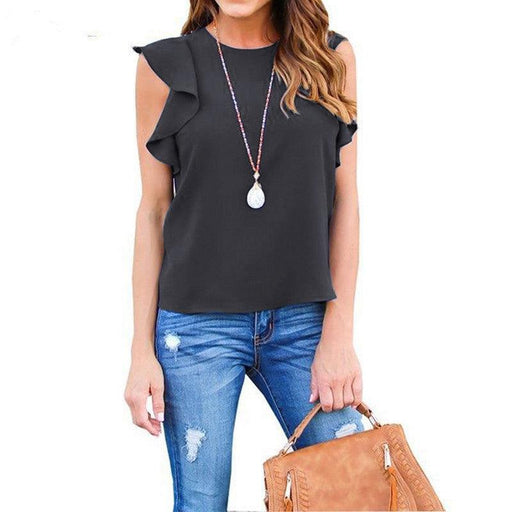 Women's Fashion Ruffled Solid Color Pullover Chiffon Top