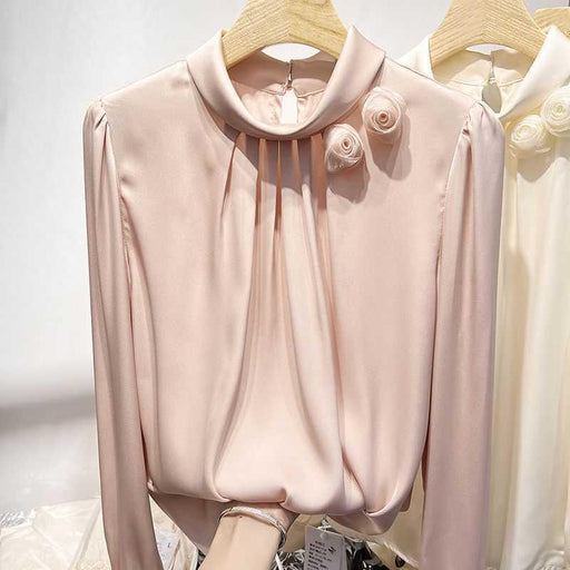 Women's Fashion Temperament Stand Collar Flower Long Sleeve Chiffon Shirt