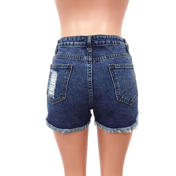Women's Fashionable Simple High Elasticity Fabric Embroidered Denim Shorts