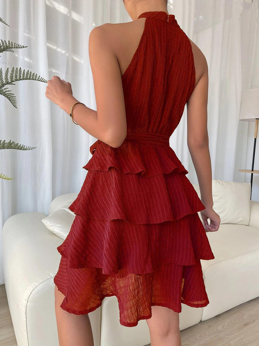 Women's Halterneck Dresses Sleeveless Ruffle Dress