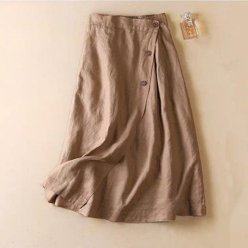 Women's New Casual Cotton Linen Medium Long Elastic Waist Skirt