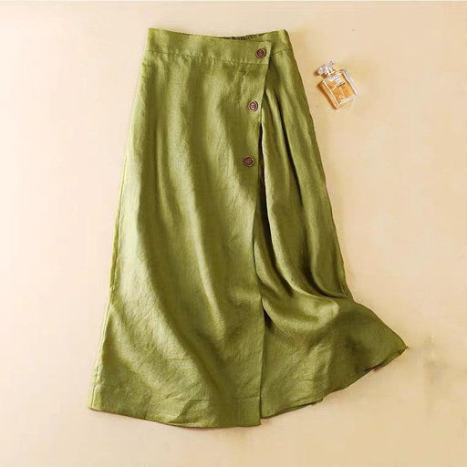 Women's New Casual Cotton Linen Medium Long Elastic Waist Skirt