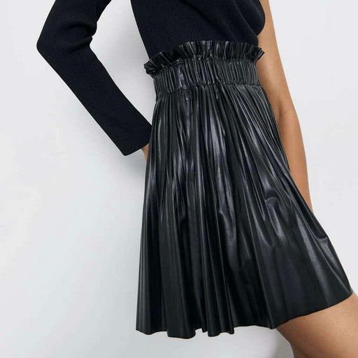 Women's Pleated Faux Skirt Leather Skirt