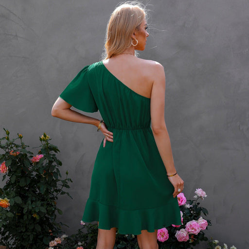 Women's Ruffle Design Small Off-the-shoulder Dress