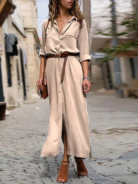 Women's Solid Color Long Sleeve Split Long Skirt