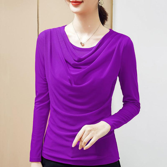 Women's Solid Color Pleated Bottoming Shirt T-shirt