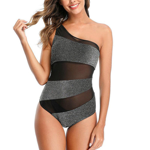 Women's one-shoulder mesh swimwear